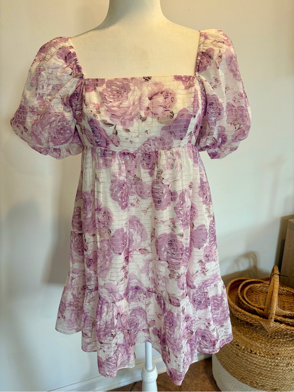 Storia Lilac Floral Puff Sleeve Sundress